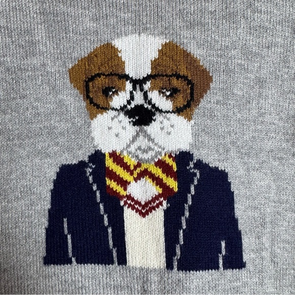 Janie & Jack Dog Graphic Sweater Size 4 Preppy Knit Pullover - Picture 2 of 5
